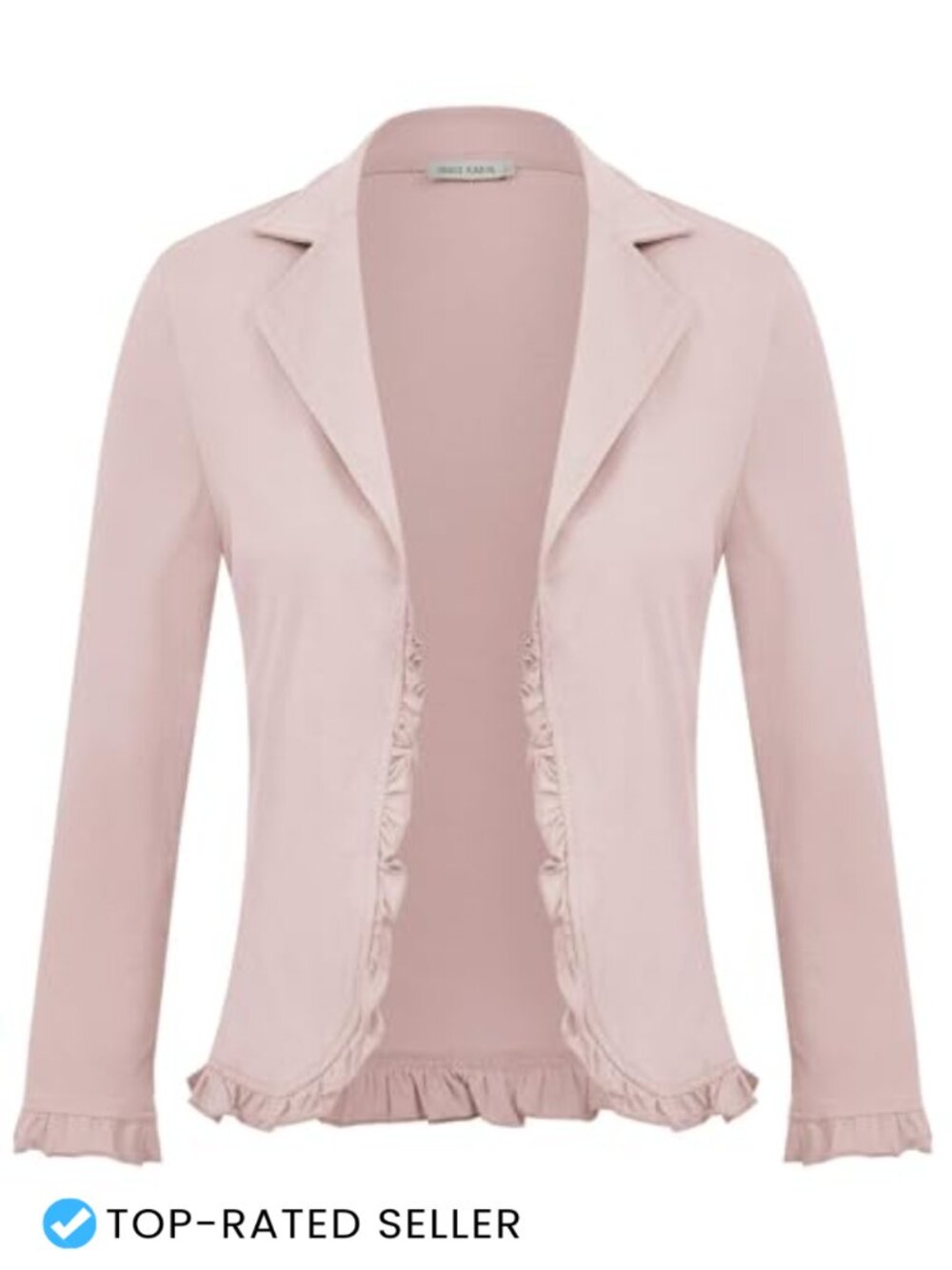 Women's Cropped Blazer Jacket 3/4 Sleeve Ruffle Open Front Business Casual
